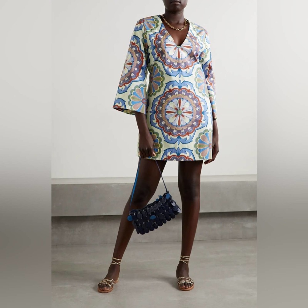 NWT CARA CARA x Cabana Annabelle Printed Cotton Poplin Mini Dress Size Large